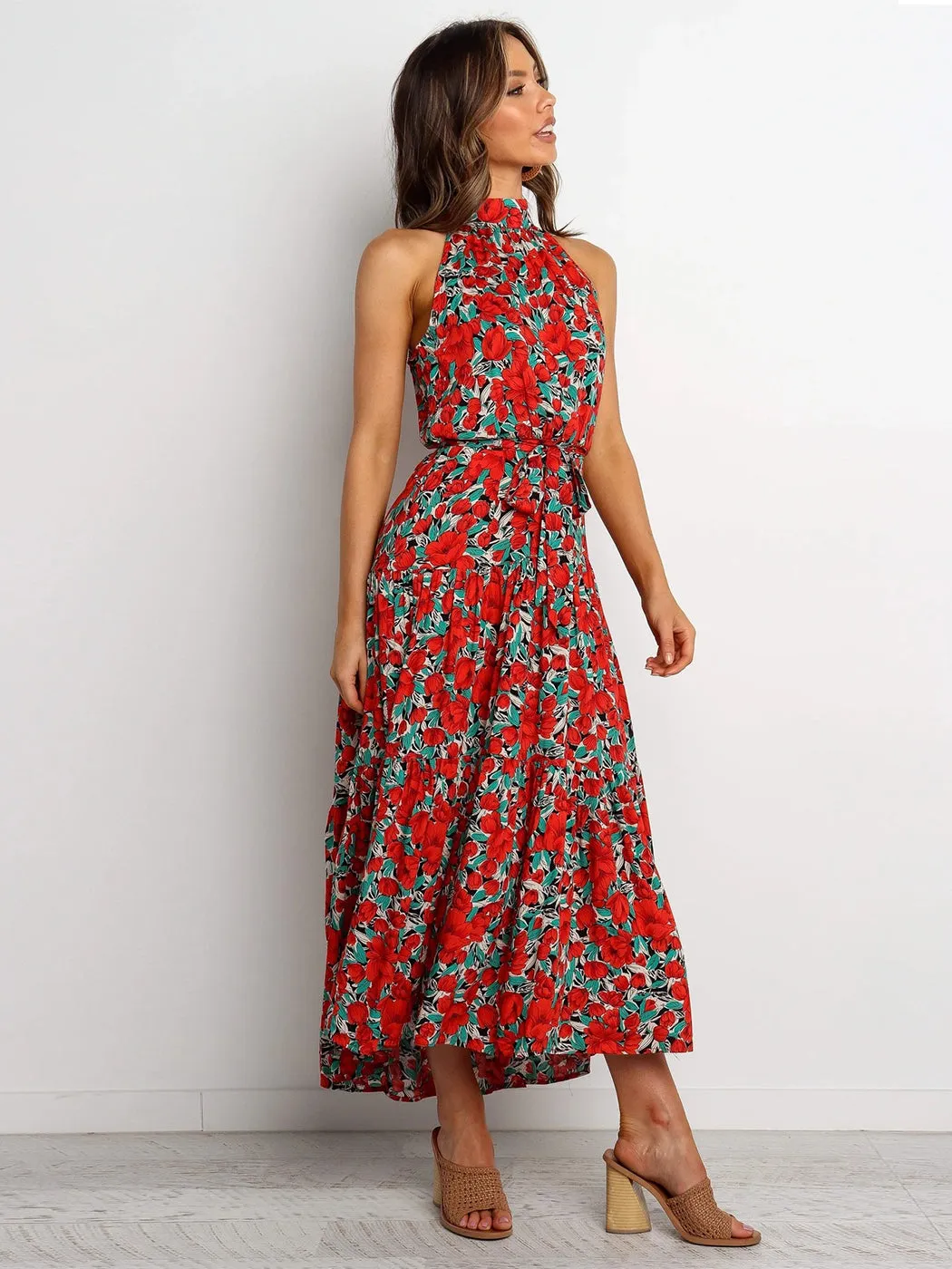 Halter Neck Ruffle Maxi Dress