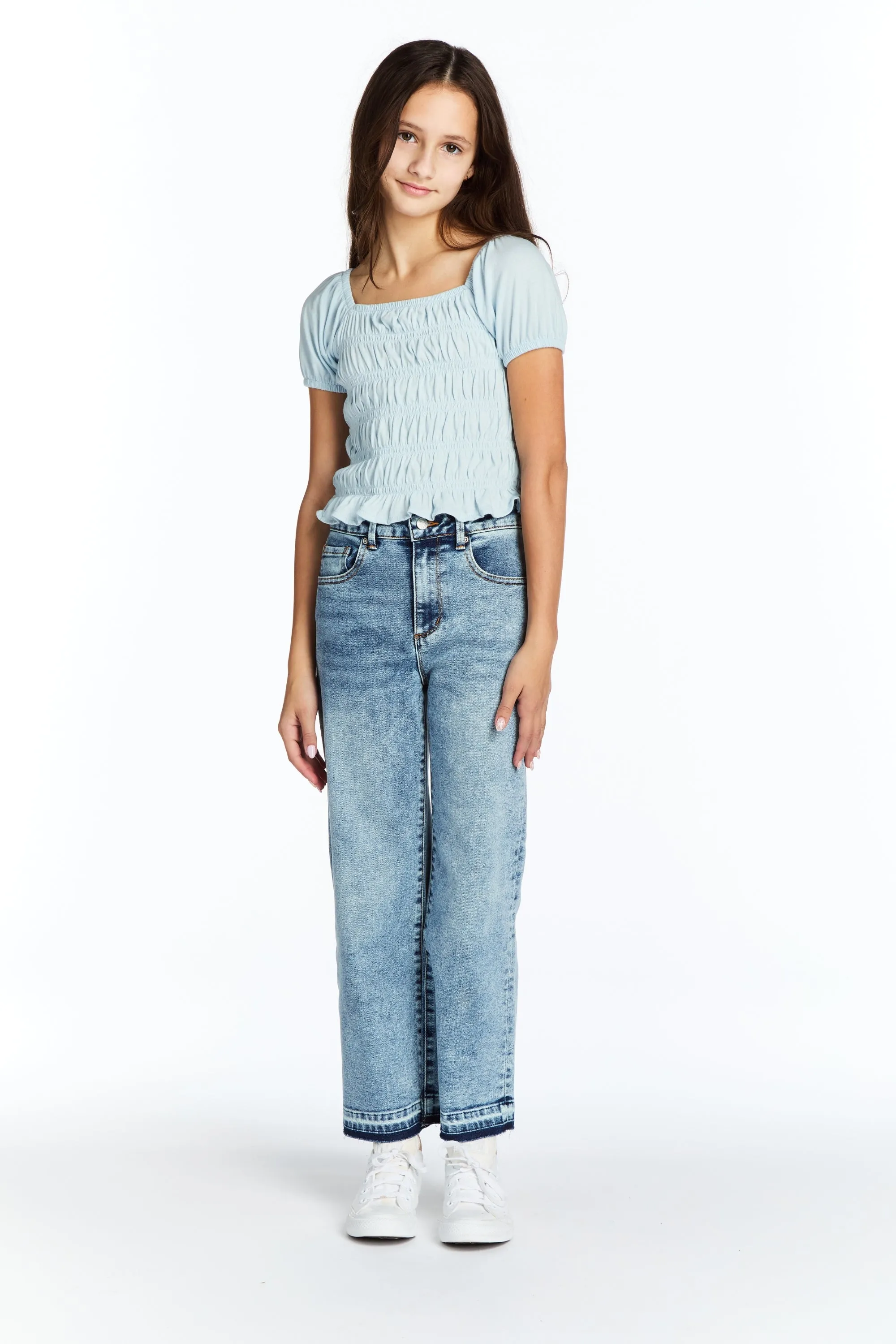 High Rise Wide Leg Straight Crop With Release Hem