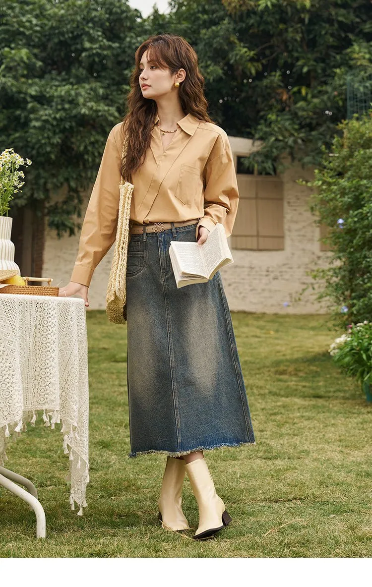 High Waist Long Denim Skirt for Women