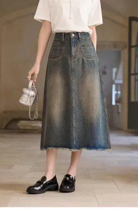 High Waist Long Denim Skirt for Women