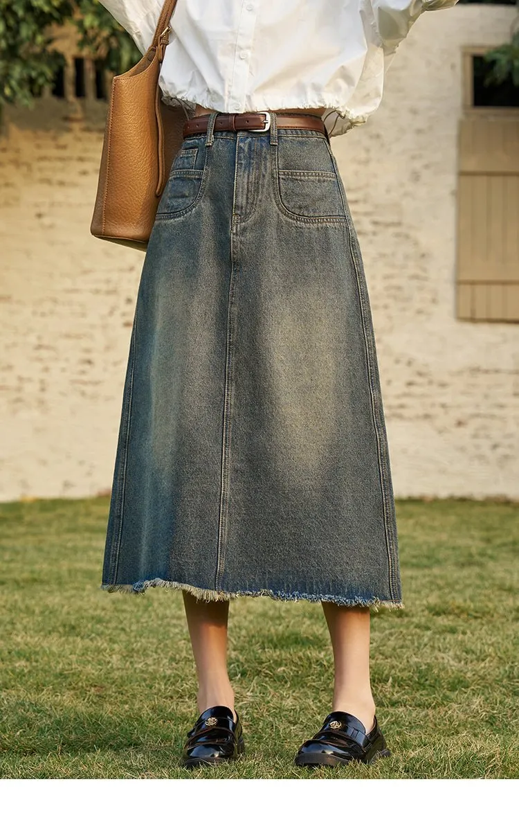 High Waist Long Denim Skirt for Women