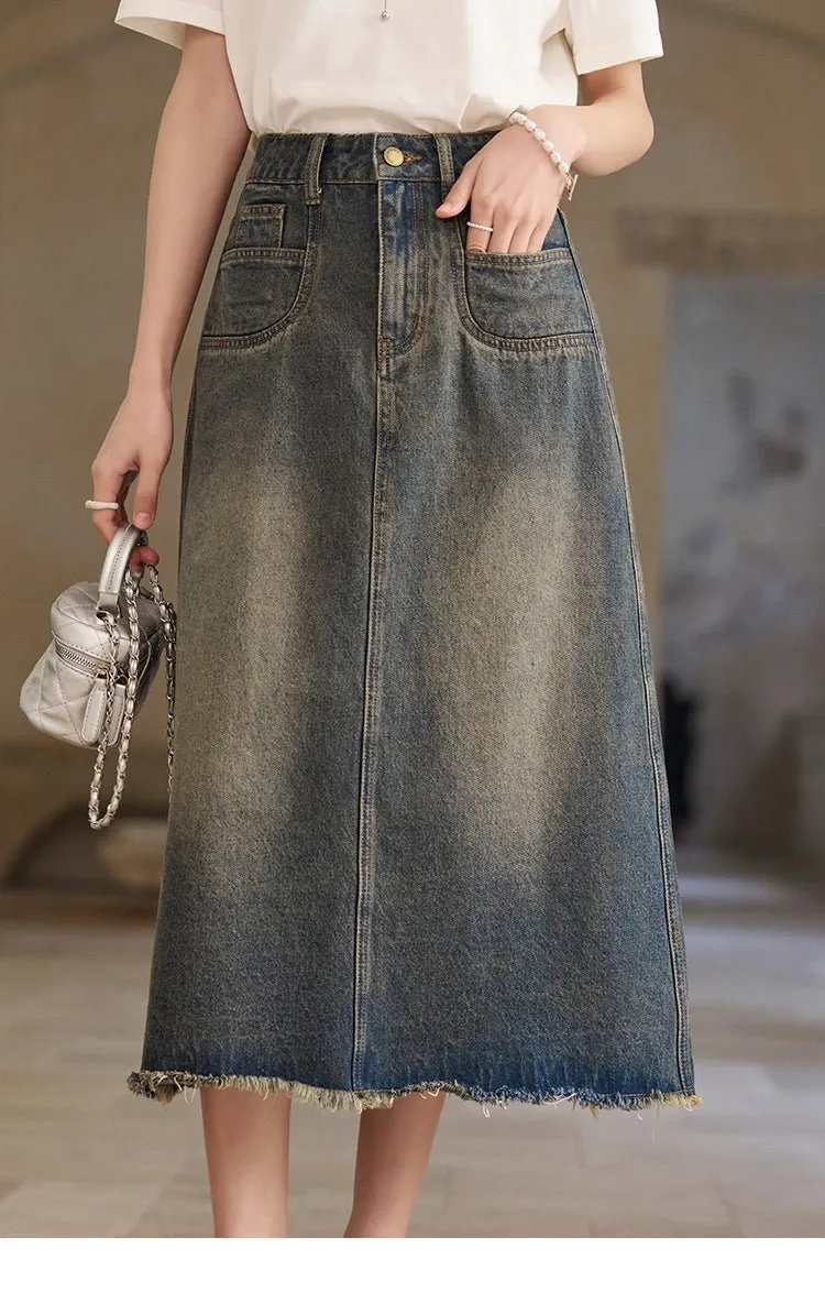 High Waist Long Denim Skirt for Women