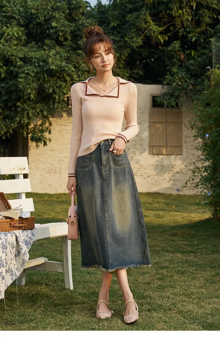 High Waist Long Denim Skirt for Women