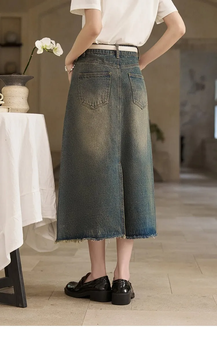 High Waist Long Denim Skirt for Women