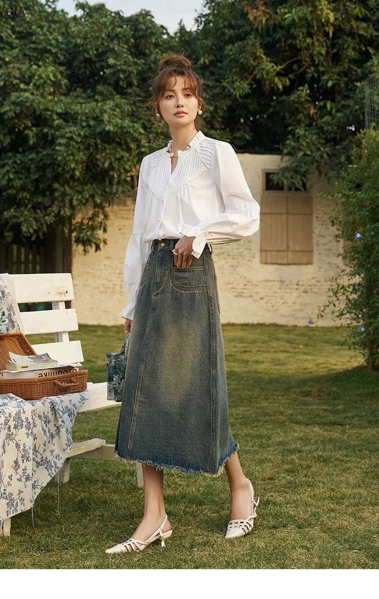 High Waist Long Denim Skirt for Women