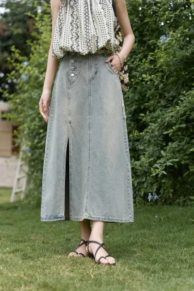 High Waist Long Denim Skirt for Women