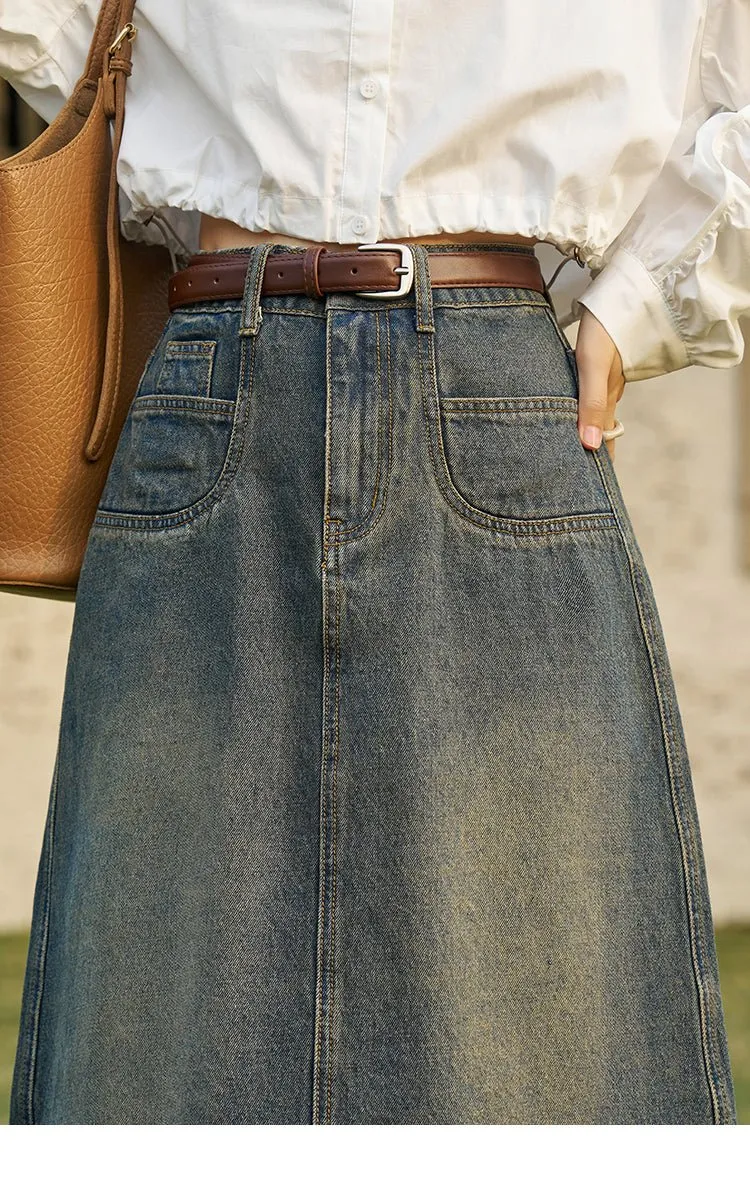 High Waist Long Denim Skirt for Women