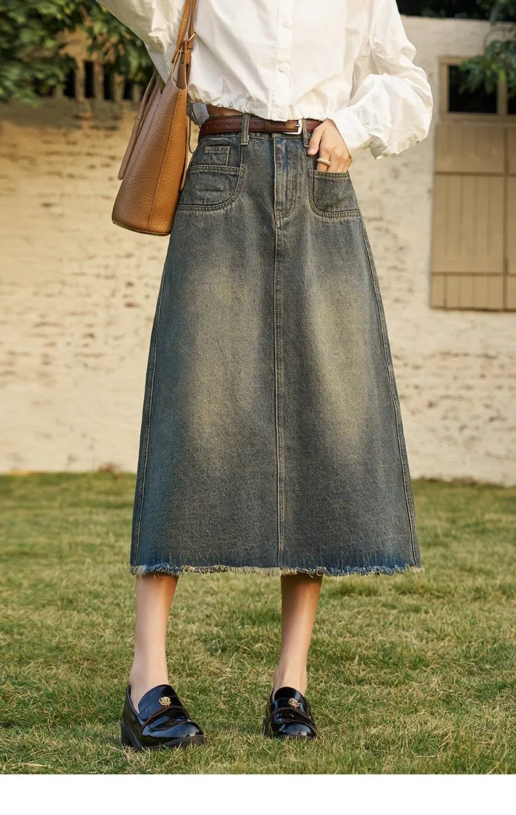 High Waist Long Denim Skirt for Women