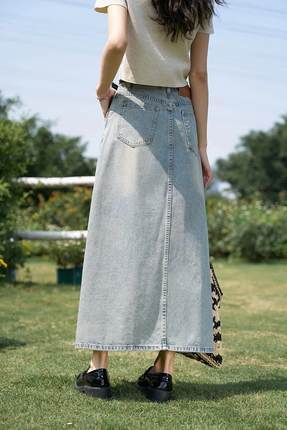 High Waist Long Denim Skirt for Women