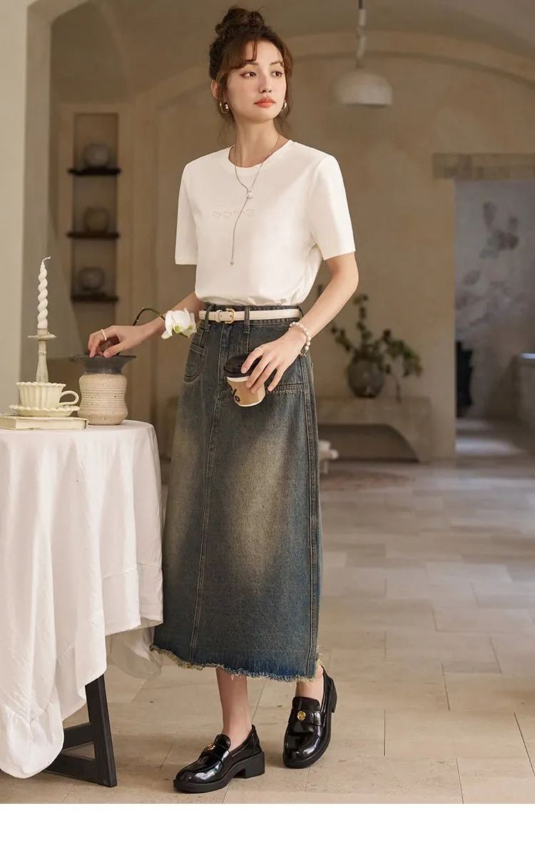 High Waist Long Denim Skirt for Women