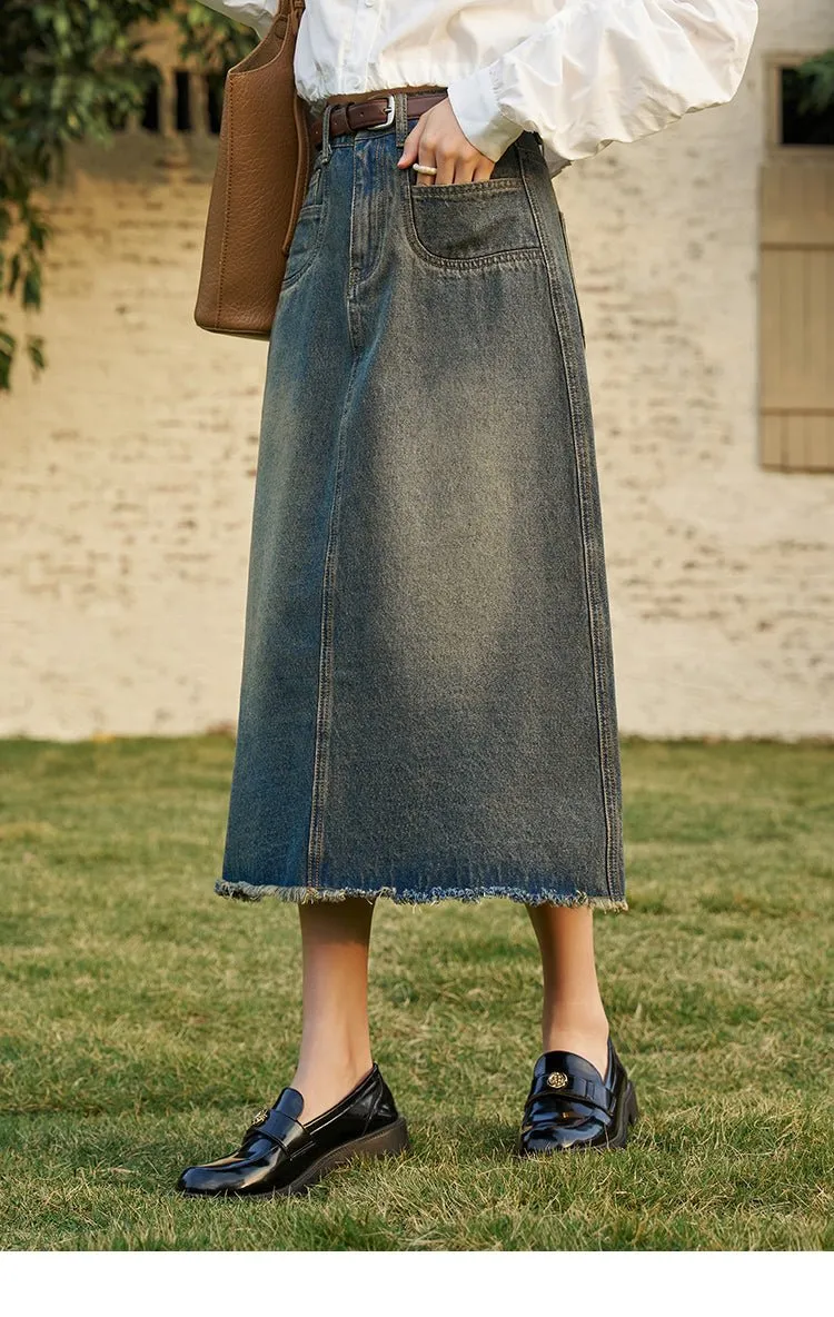 High Waist Long Denim Skirt for Women