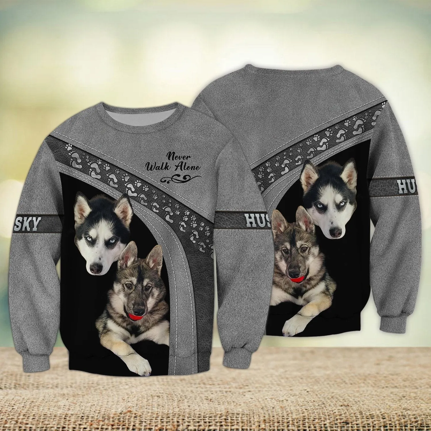 Husky Love Never Walk Alone 3D Full Print Shirts, Sweatshirt for Loss of Dog Christmas