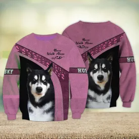 Husky Love Never Walk Alone 3D Full Print Shirts, Sweatshirt for Loss of Dog Christmas