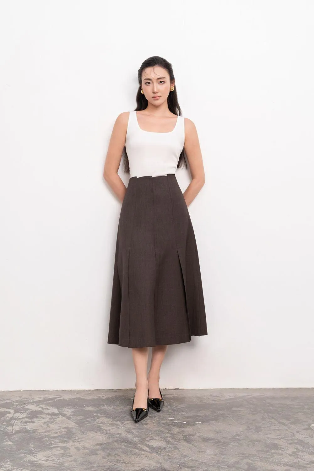 Jael A-line High Waist Linen Midi Skirt