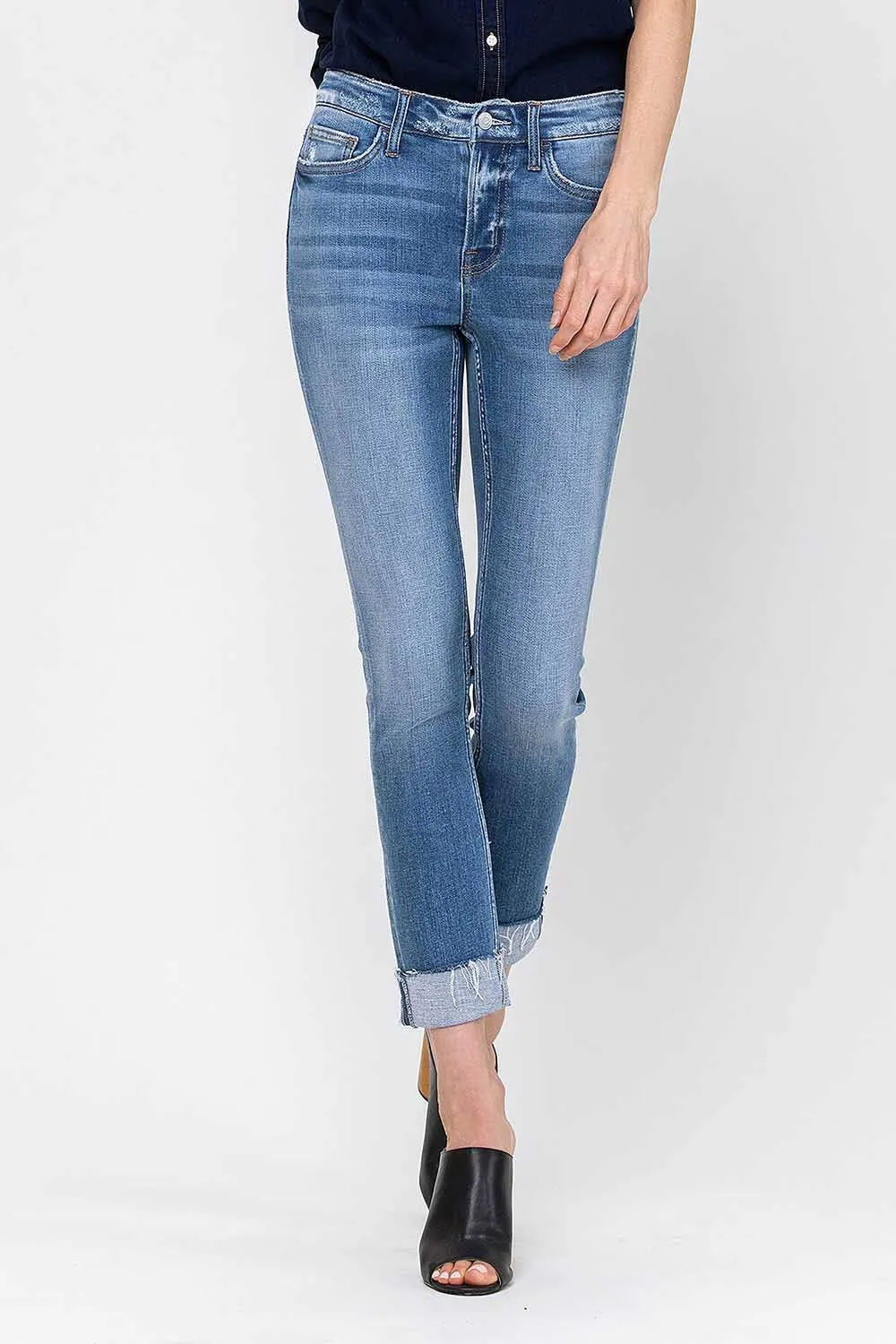 JANET MID RISE CUFFED CROPPED STRAIGHT JEANS