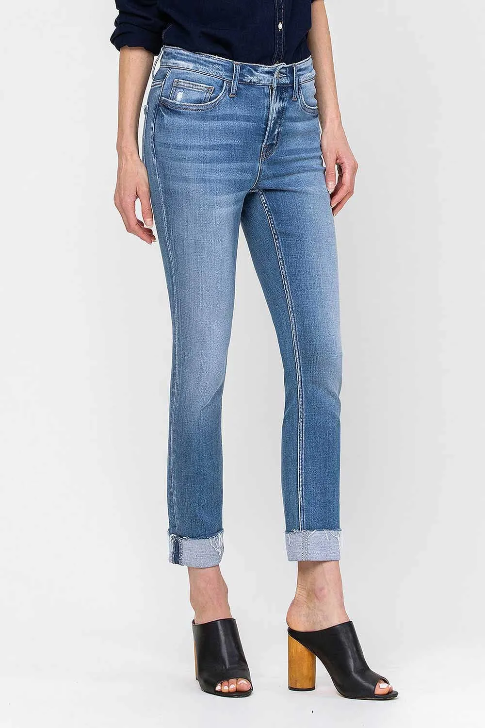 JANET MID RISE CUFFED CROPPED STRAIGHT JEANS