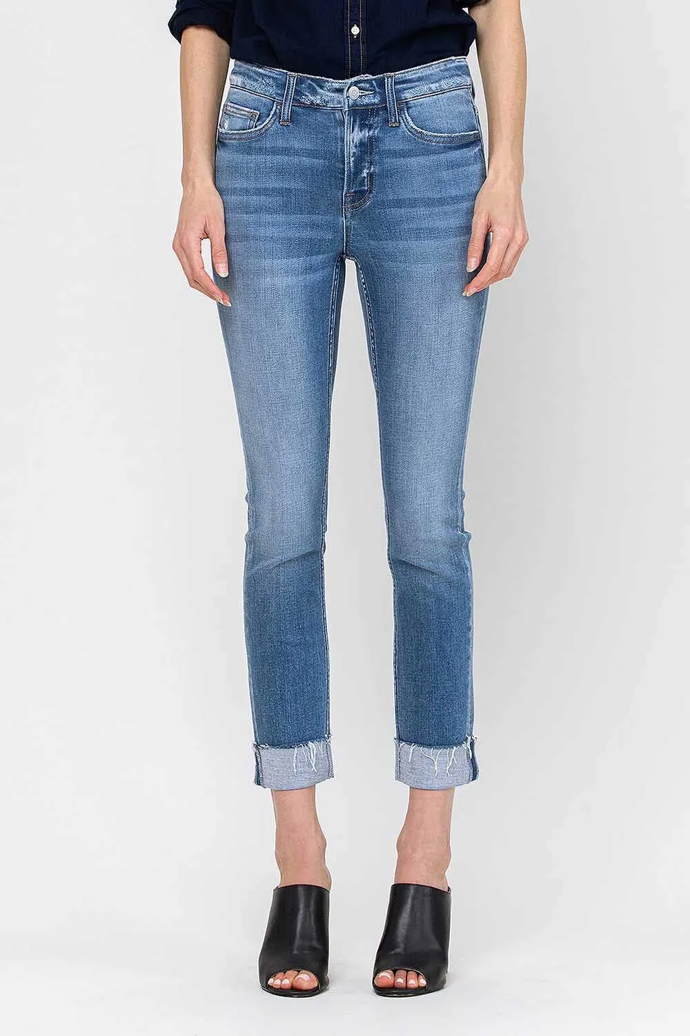 JANET MID RISE CUFFED CROPPED STRAIGHT JEANS