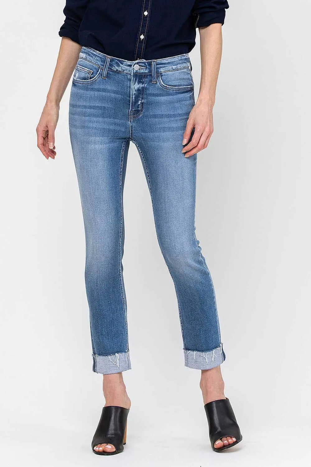 JANET MID RISE CUFFED CROPPED STRAIGHT JEANS