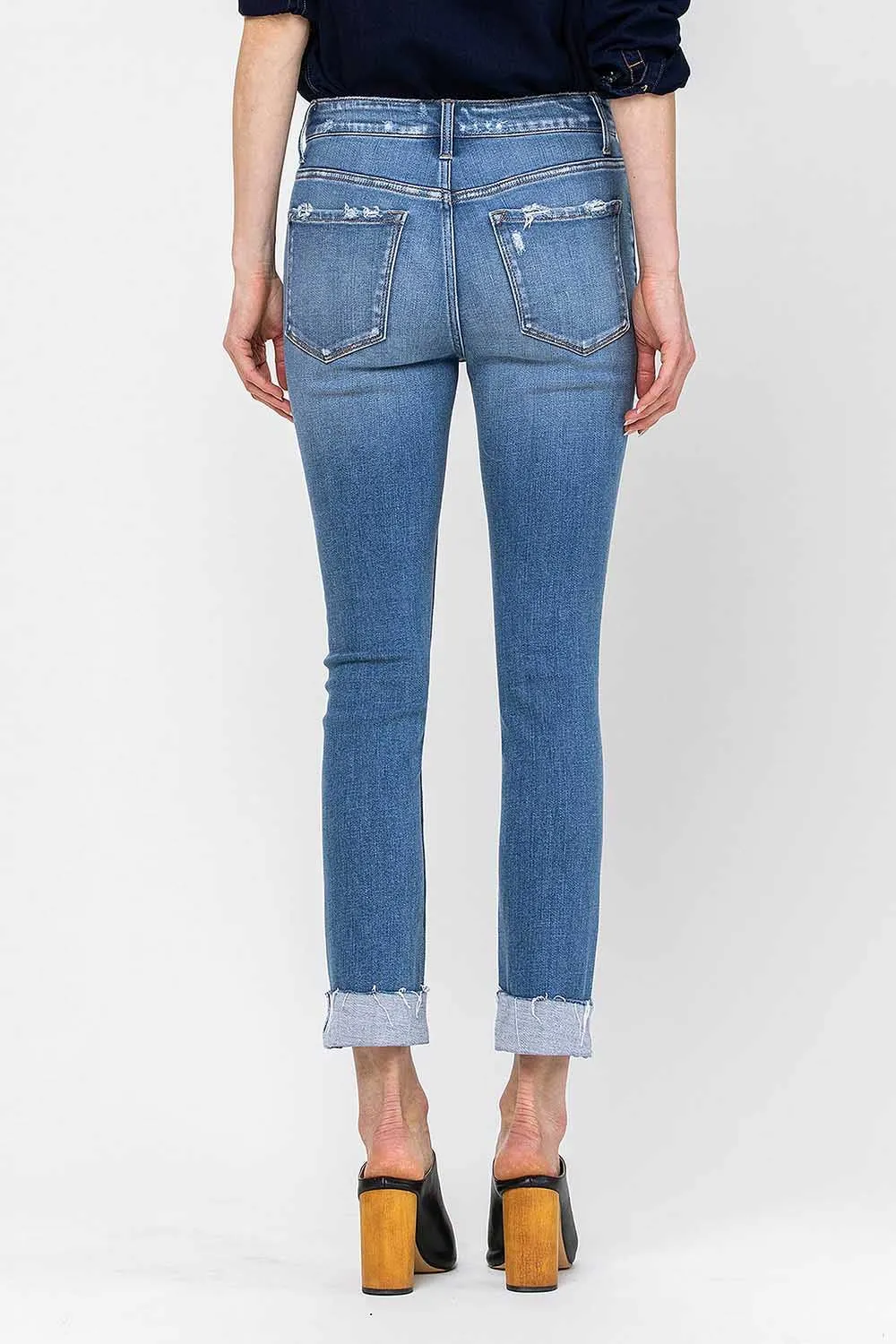 JANET MID RISE CUFFED CROPPED STRAIGHT JEANS