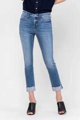 JANET MID RISE CUFFED CROPPED STRAIGHT JEANS