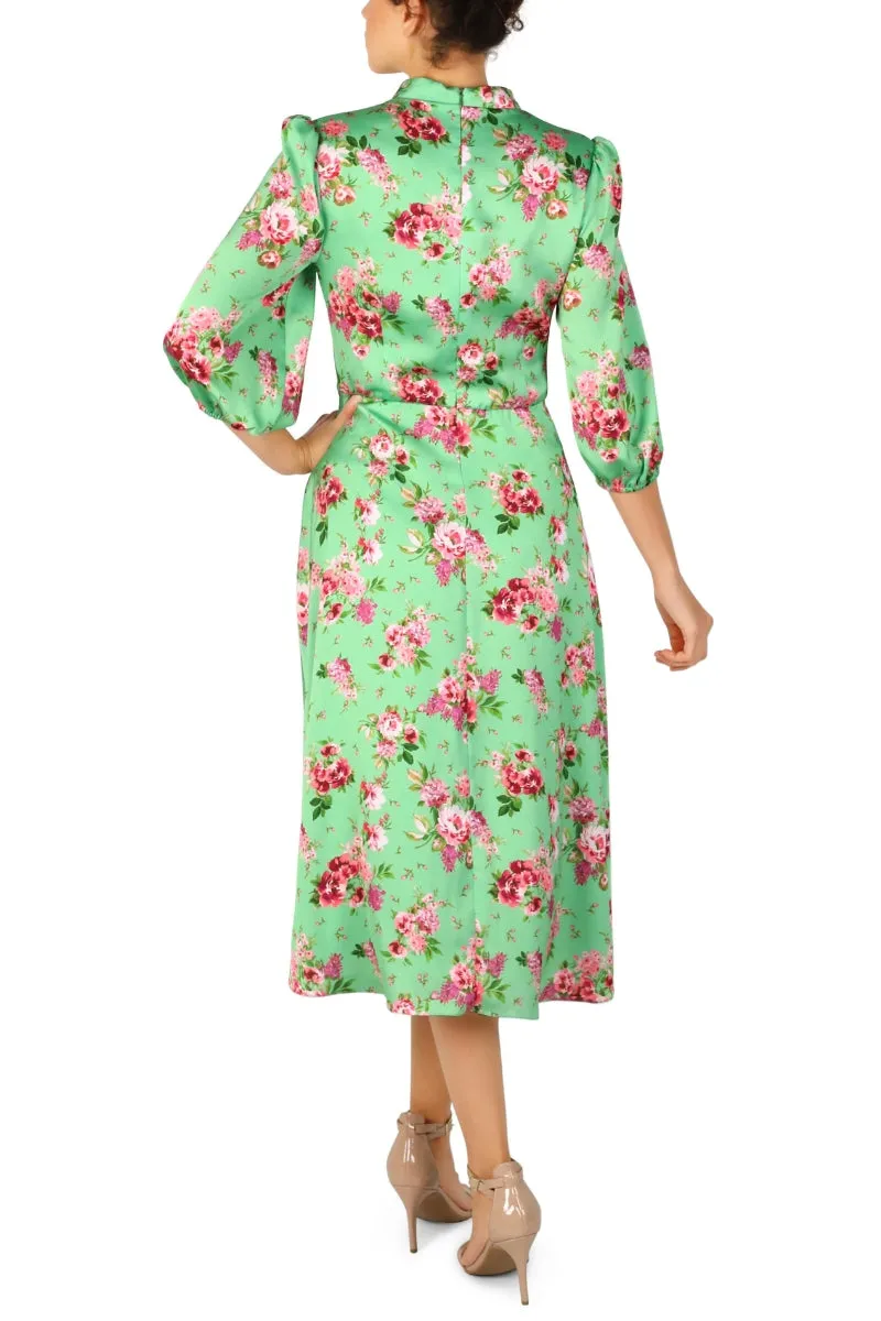 Julia Jordan Floral-Print Tie-Waist Midi Charmeuse Dress