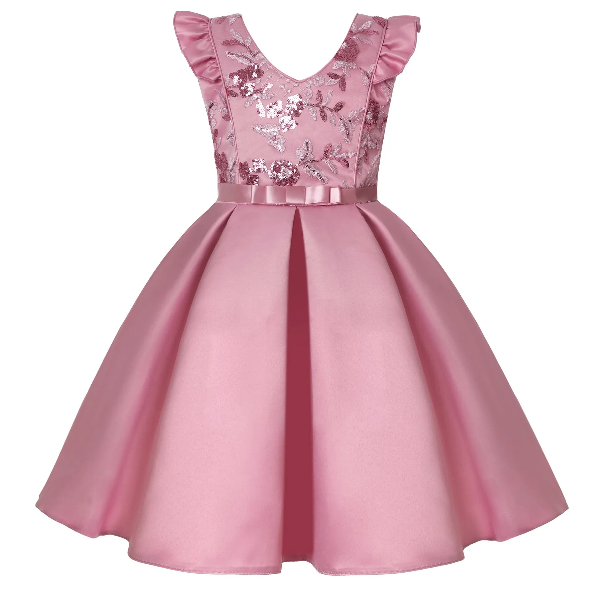 Kids Girl Flower Sequins Party Dress Toddler Infant Bow Children Dress for Girl - KGD8327