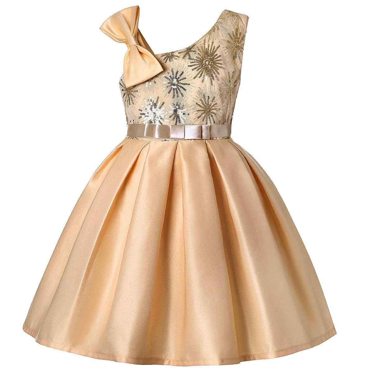 Kids Girl Flower Sequins Party Dress Toddler Infant Bow Children Dress for Girl - KGD8327