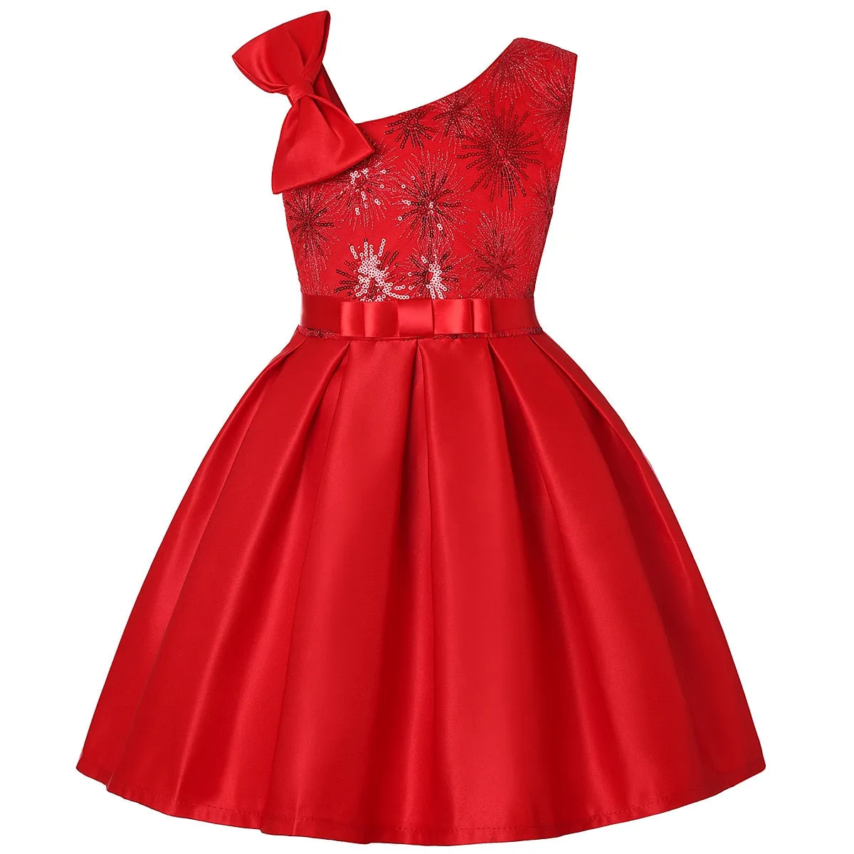 Kids Girl Flower Sequins Party Dress Toddler Infant Bow Children Dress for Girl - KGD8327