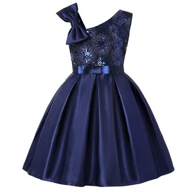 Kids Girl Flower Sequins Party Dress Toddler Infant Bow Children Dress for Girl - KGD8327