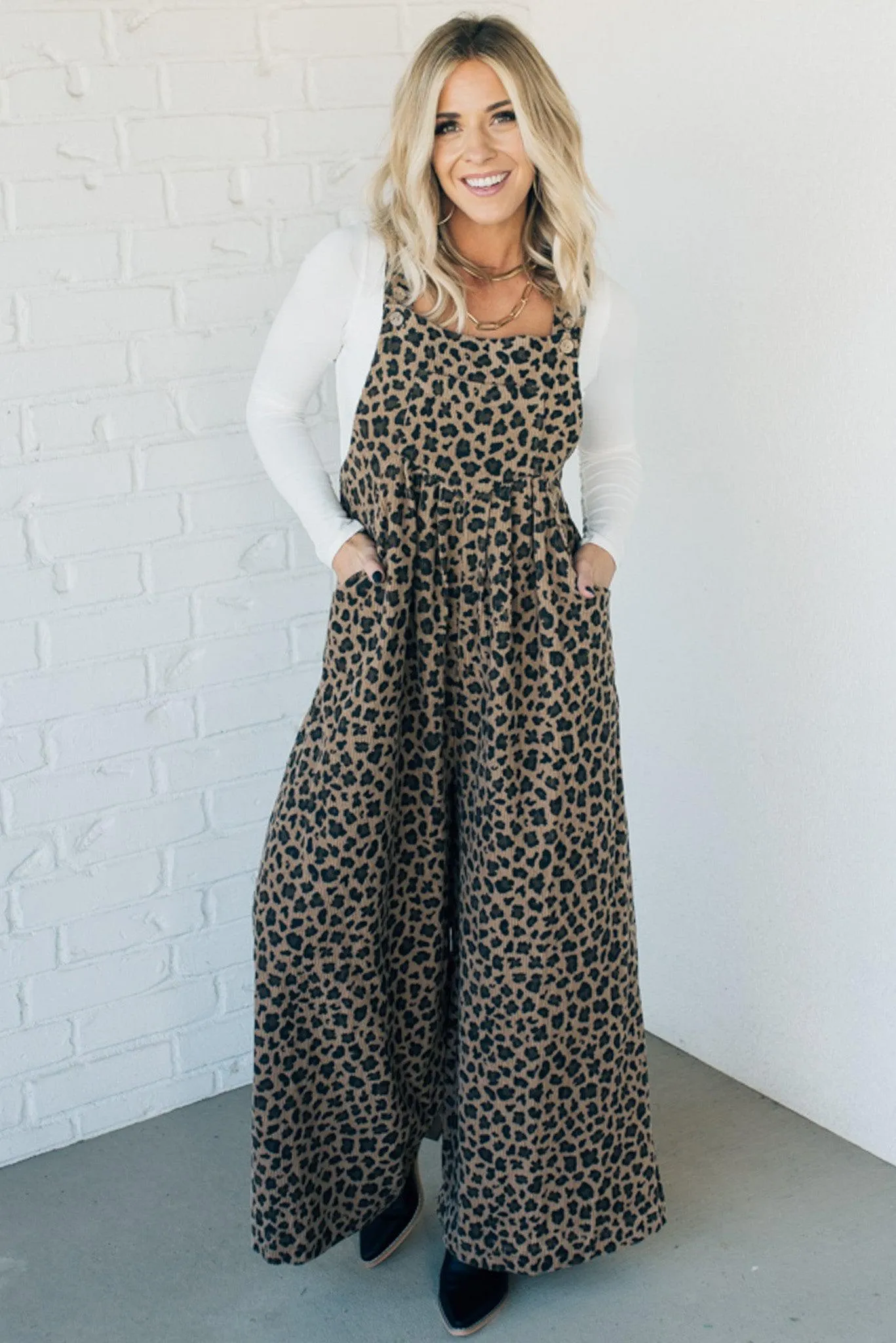 Leopard Corduroy Overalls