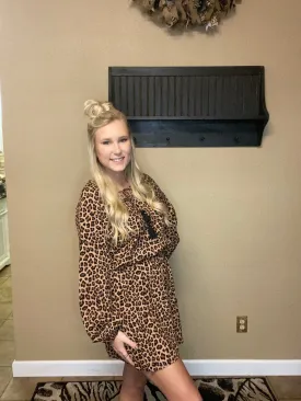 Leopard Print Tassel Tie Mini Dress