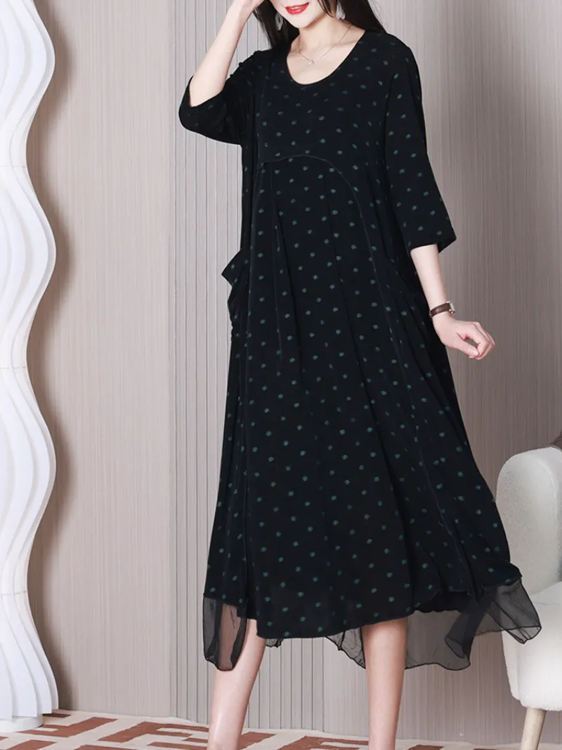 Let Them Go Round Neck Stylish Polka Dots A-line Dress