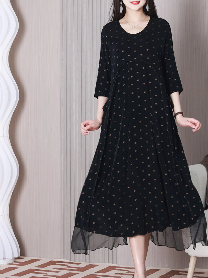 Let Them Go Round Neck Stylish Polka Dots A-line Dress