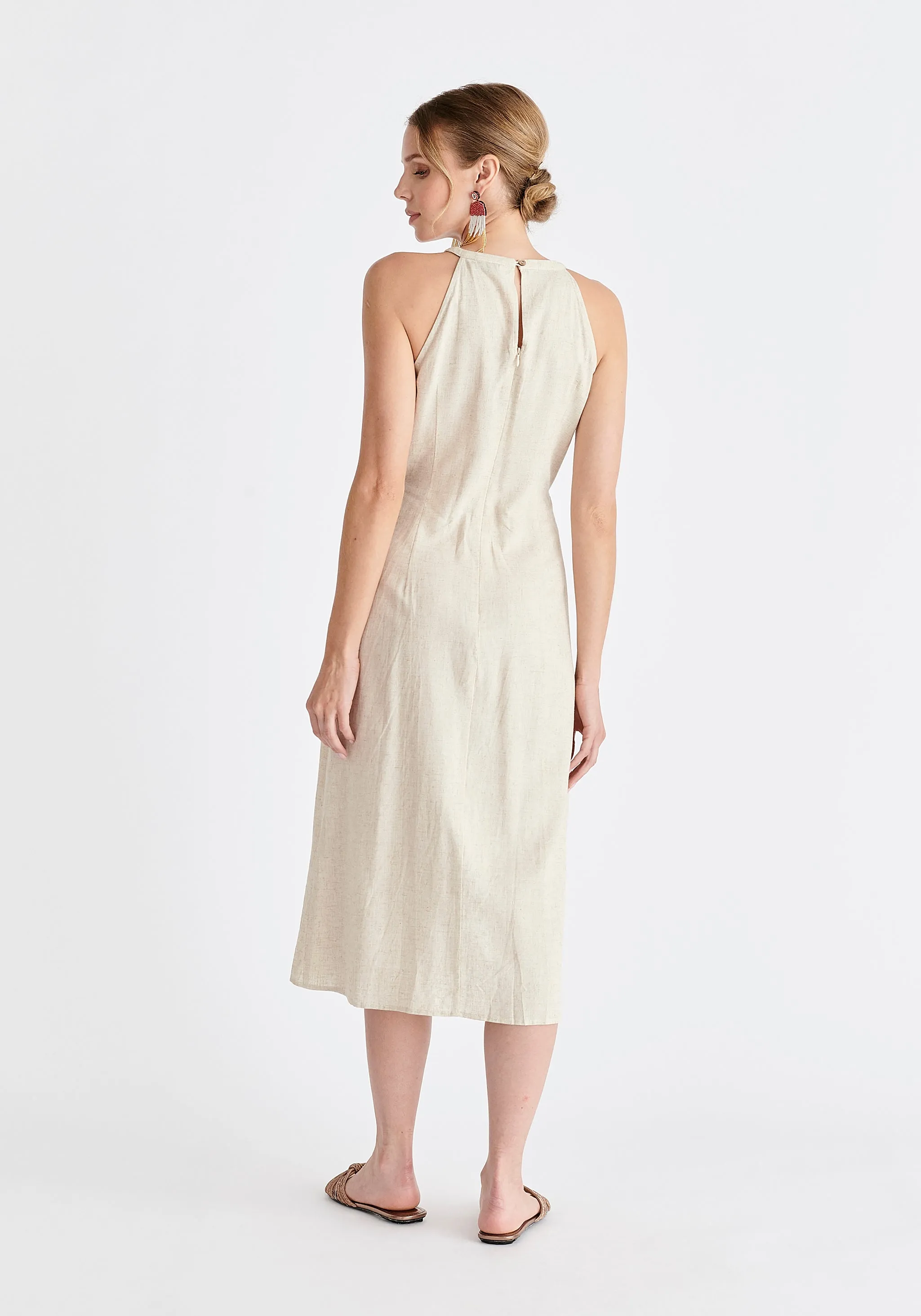 Linen Blend Waist Tie Dress