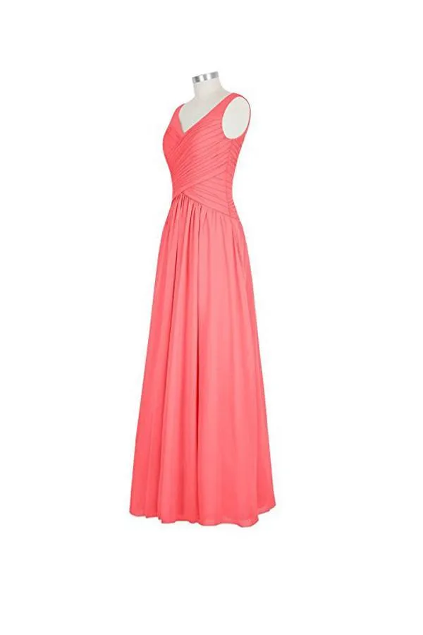 Long Chiffon Straps V-neck Bridesmaid Dresses BD013