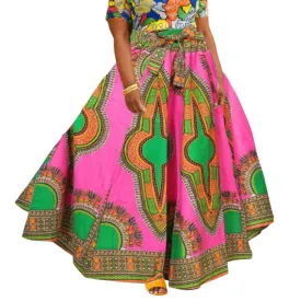 Long Maxi Skirt:Pink Dashiki