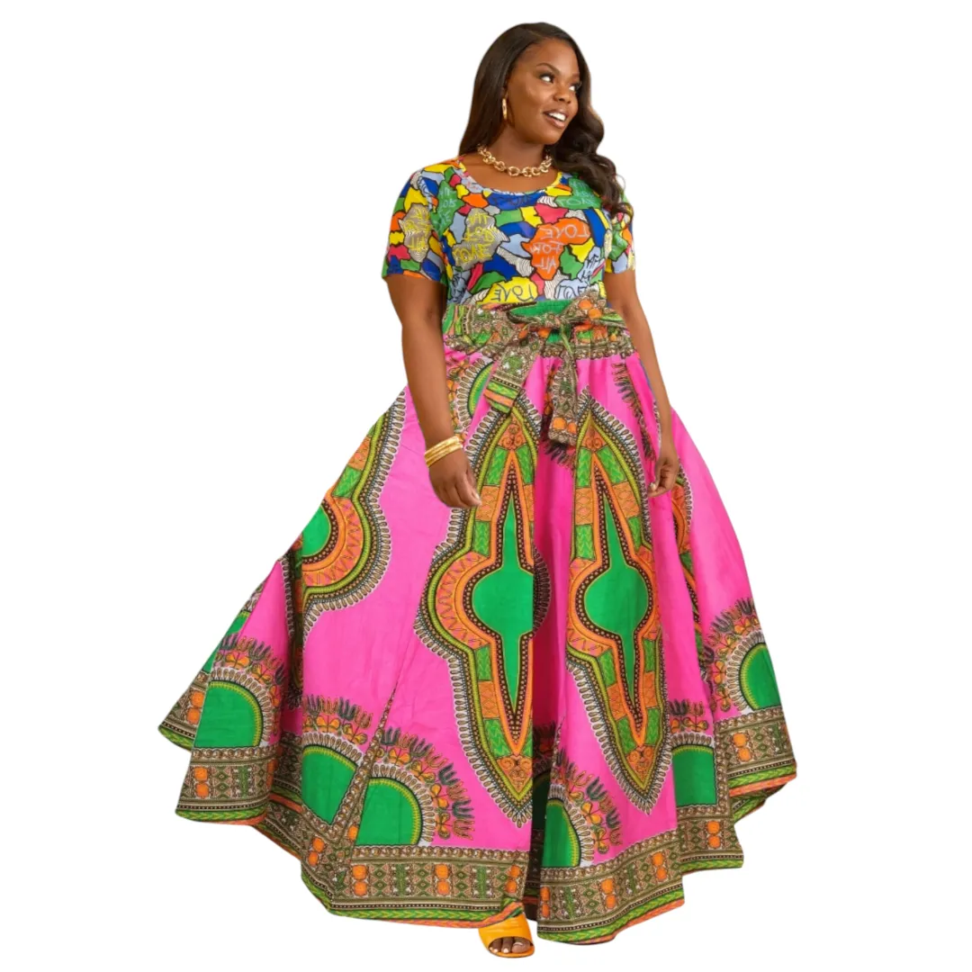 Long Maxi Skirt:Pink Dashiki