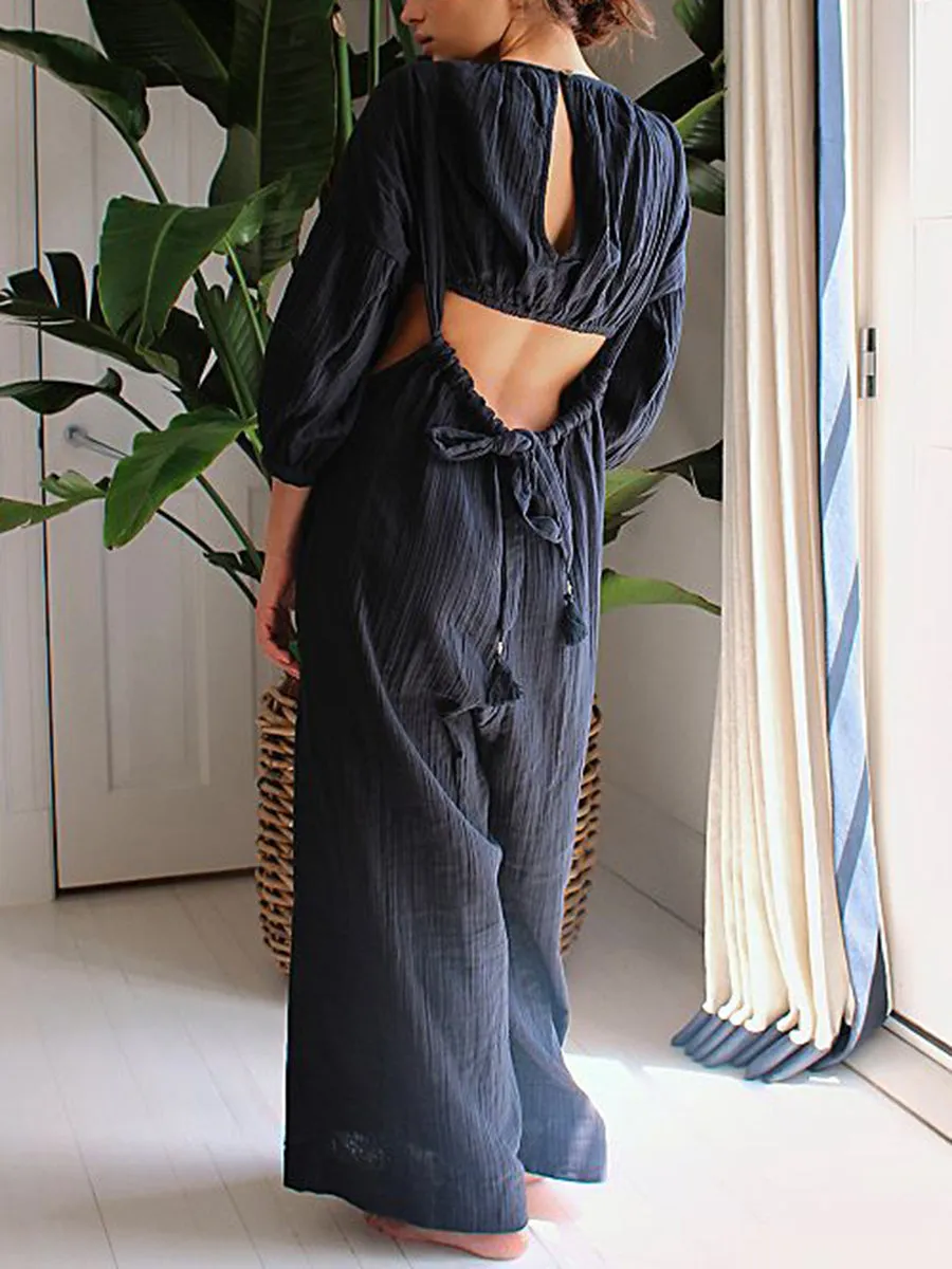 Long Sleeve Short Top Loose Overalls Suit