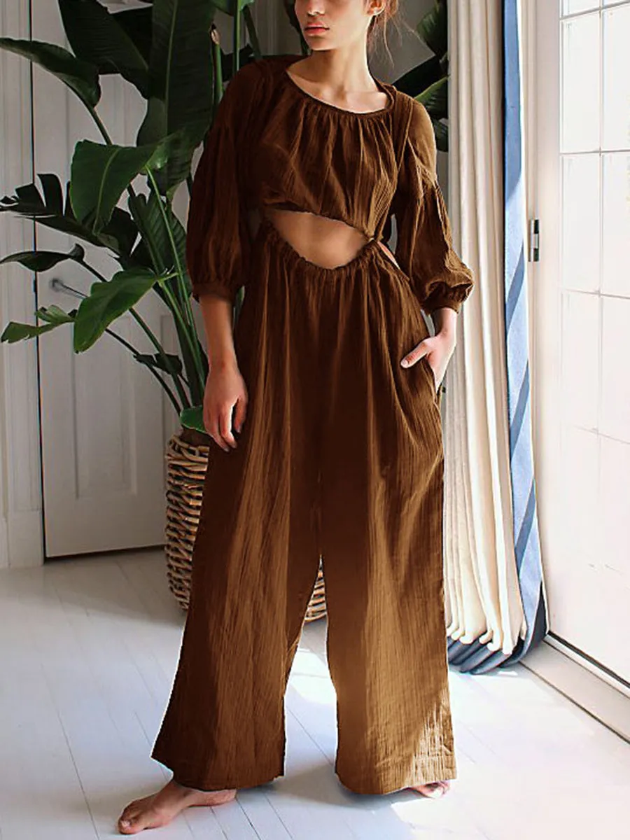 Long Sleeve Short Top Loose Overalls Suit