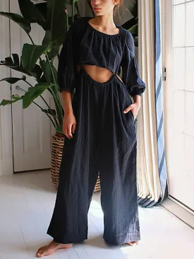 Long Sleeve Short Top Loose Overalls Suit