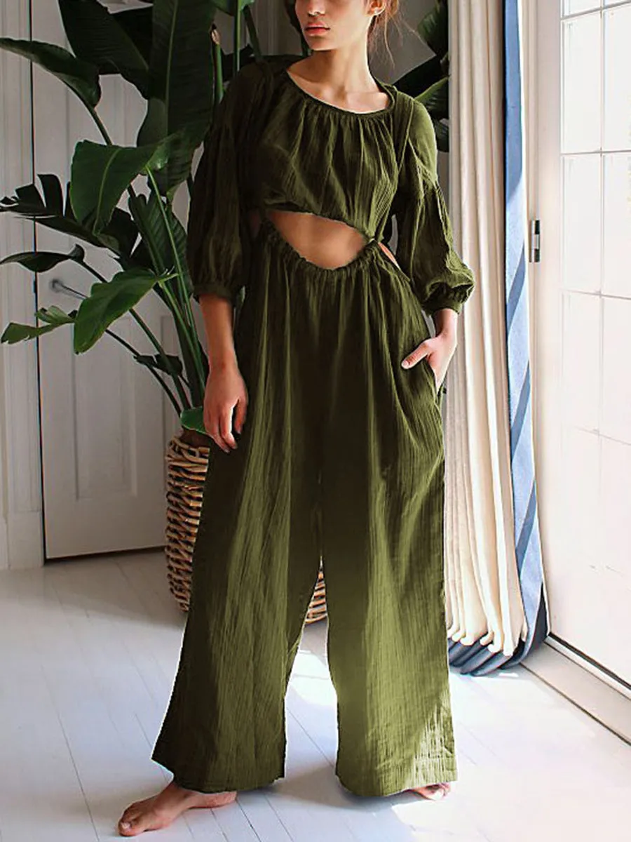 Long Sleeve Short Top Loose Overalls Suit