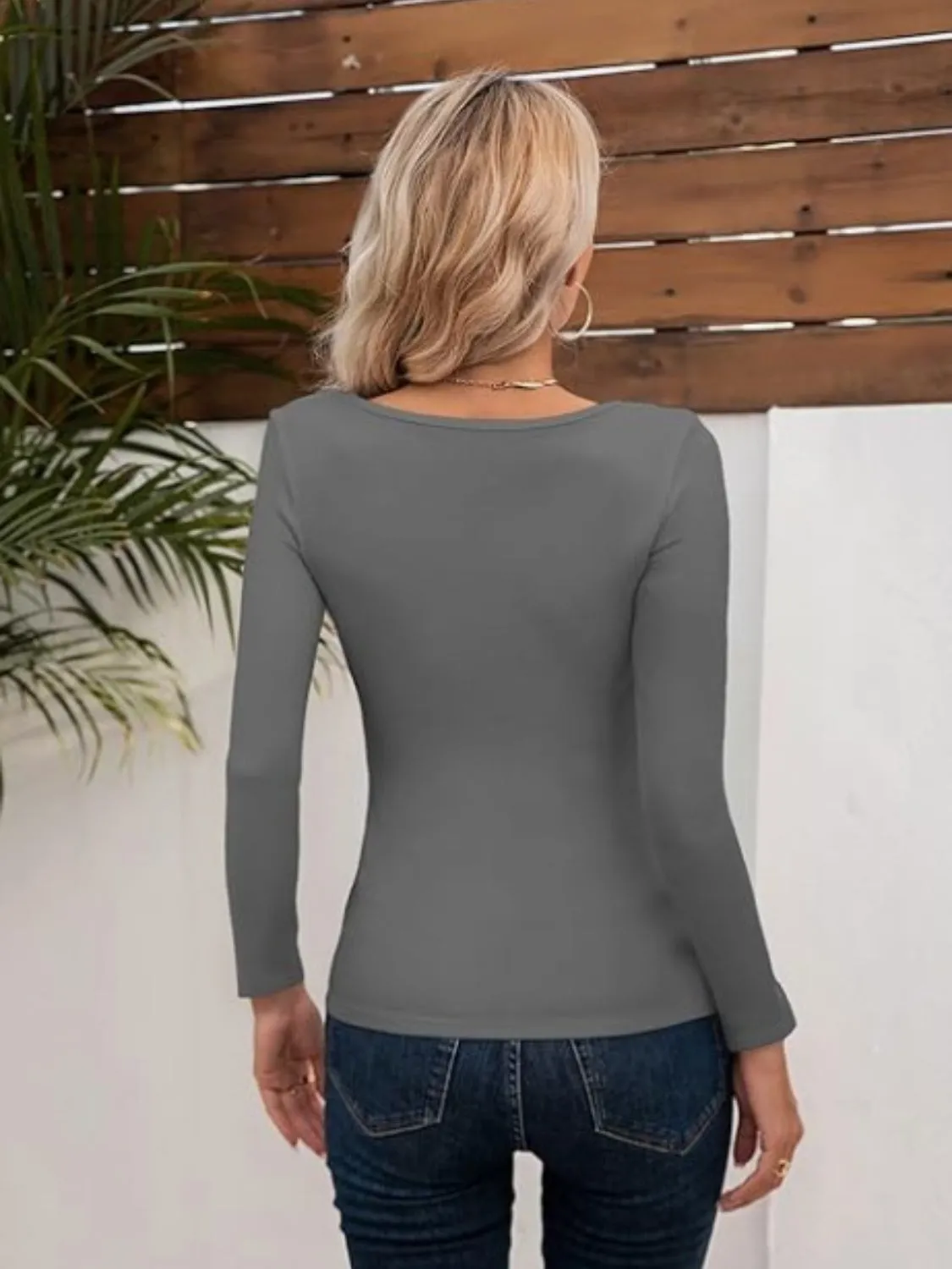 Long Sleeve T-Shirt Cotton Women's Basics Asymmetrical Neck Cutout Design Tight Slim Fit Top