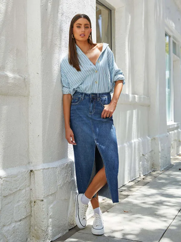 Make Me Midi Denim Skirt