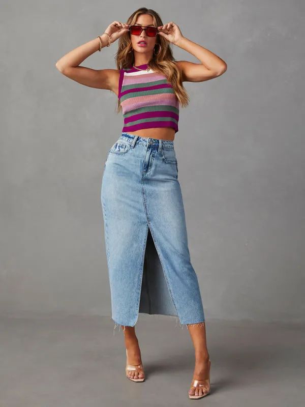 Make Me Midi Denim Skirt