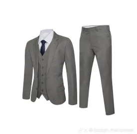 Men's light grey slim-fit 3pieces suit flat front pants with vest