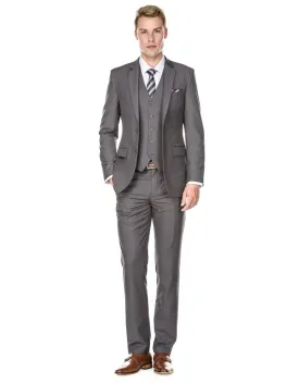 Mens Savvy Slim Vested Suit Grey