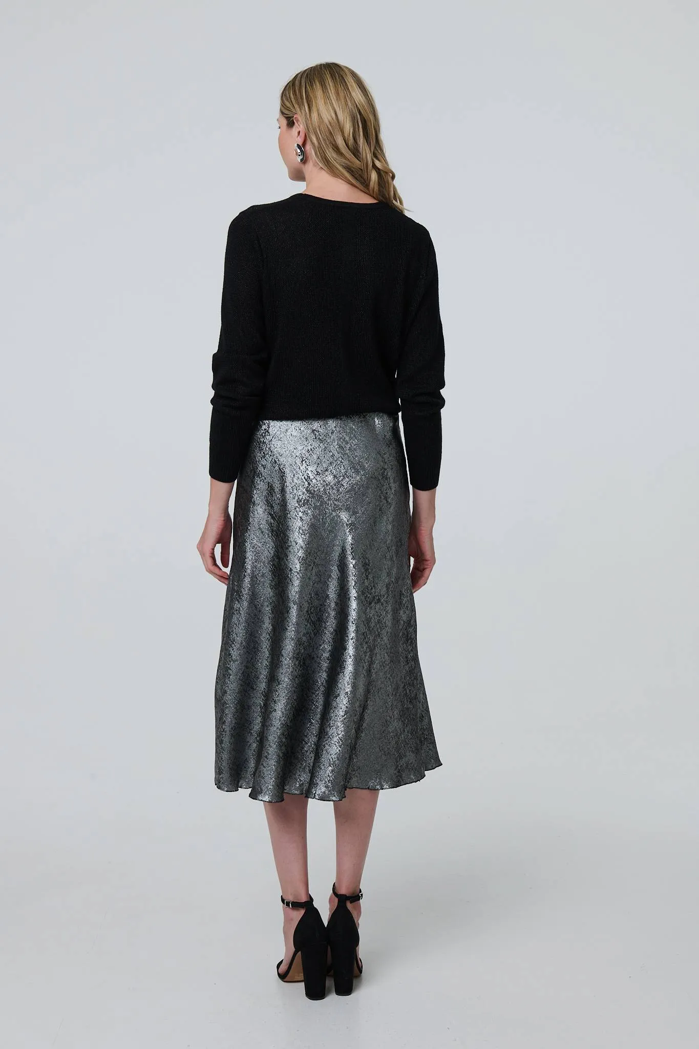 Metallic A-Line Midi Slip Skirt