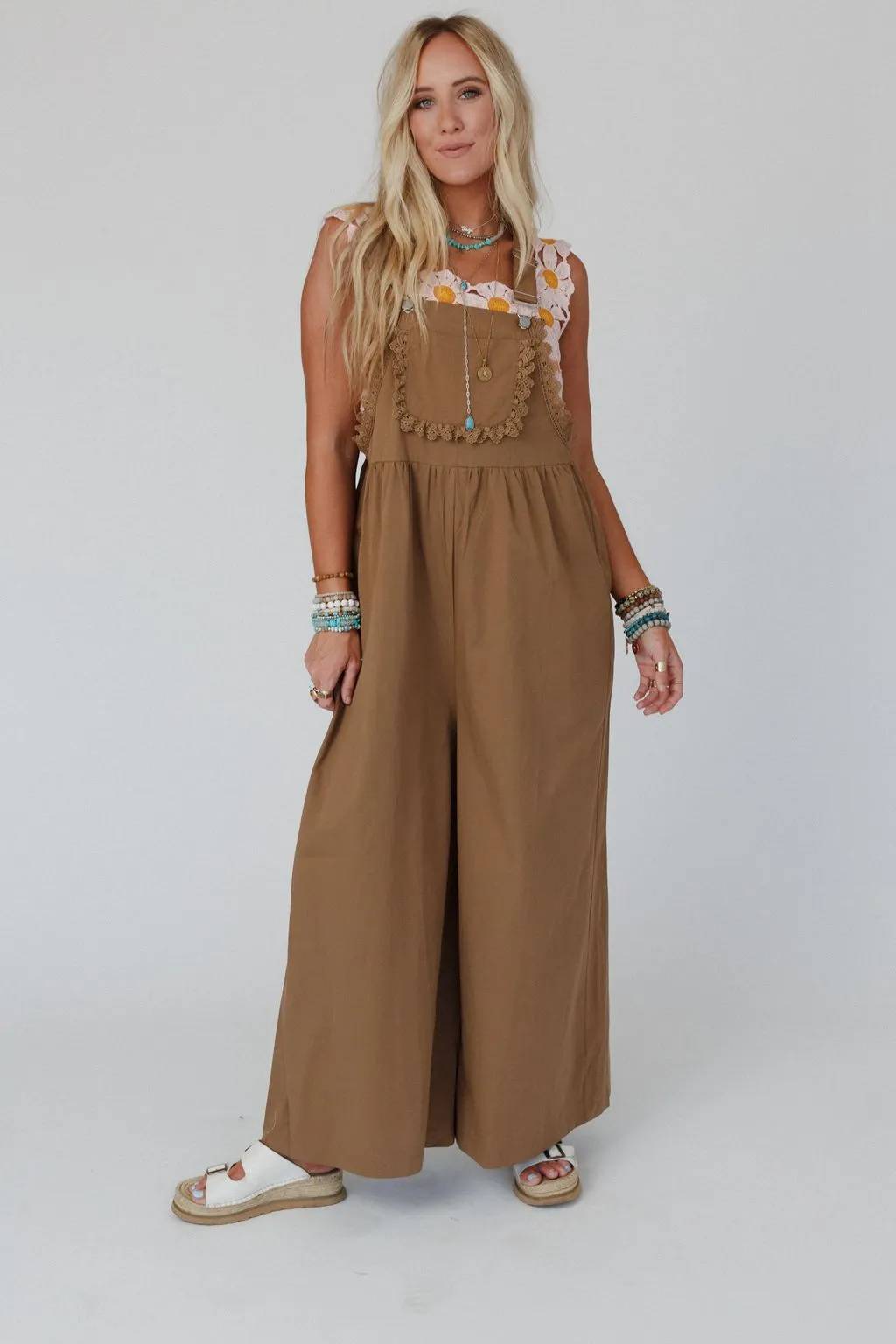 On A Whim Lace Detail Overalls - Mocha