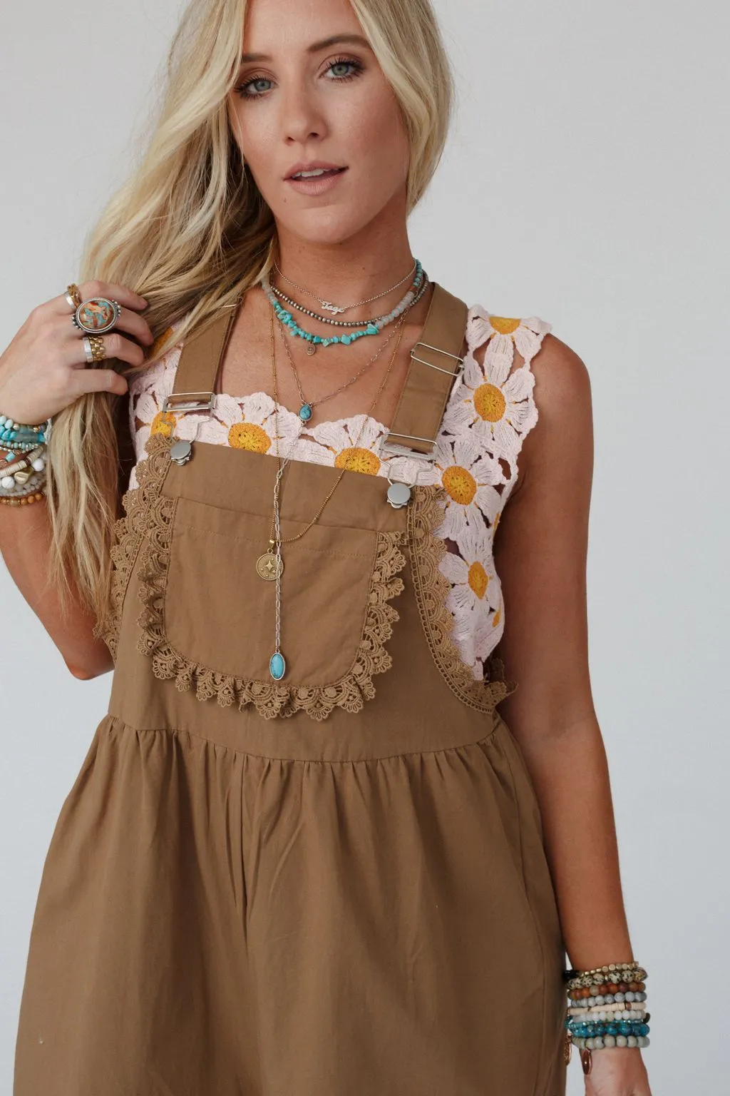 On A Whim Lace Detail Overalls - Mocha