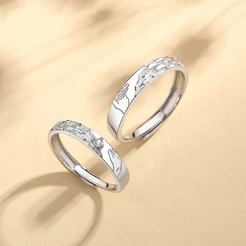 Personalized Holding Hands Rings Set for Couples